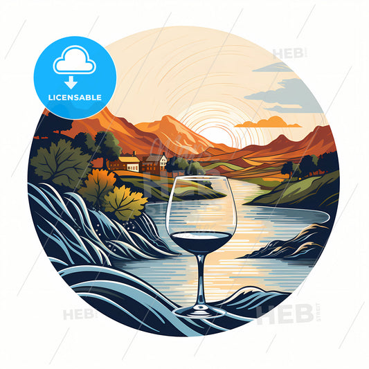 A Glass Of Wine On A River