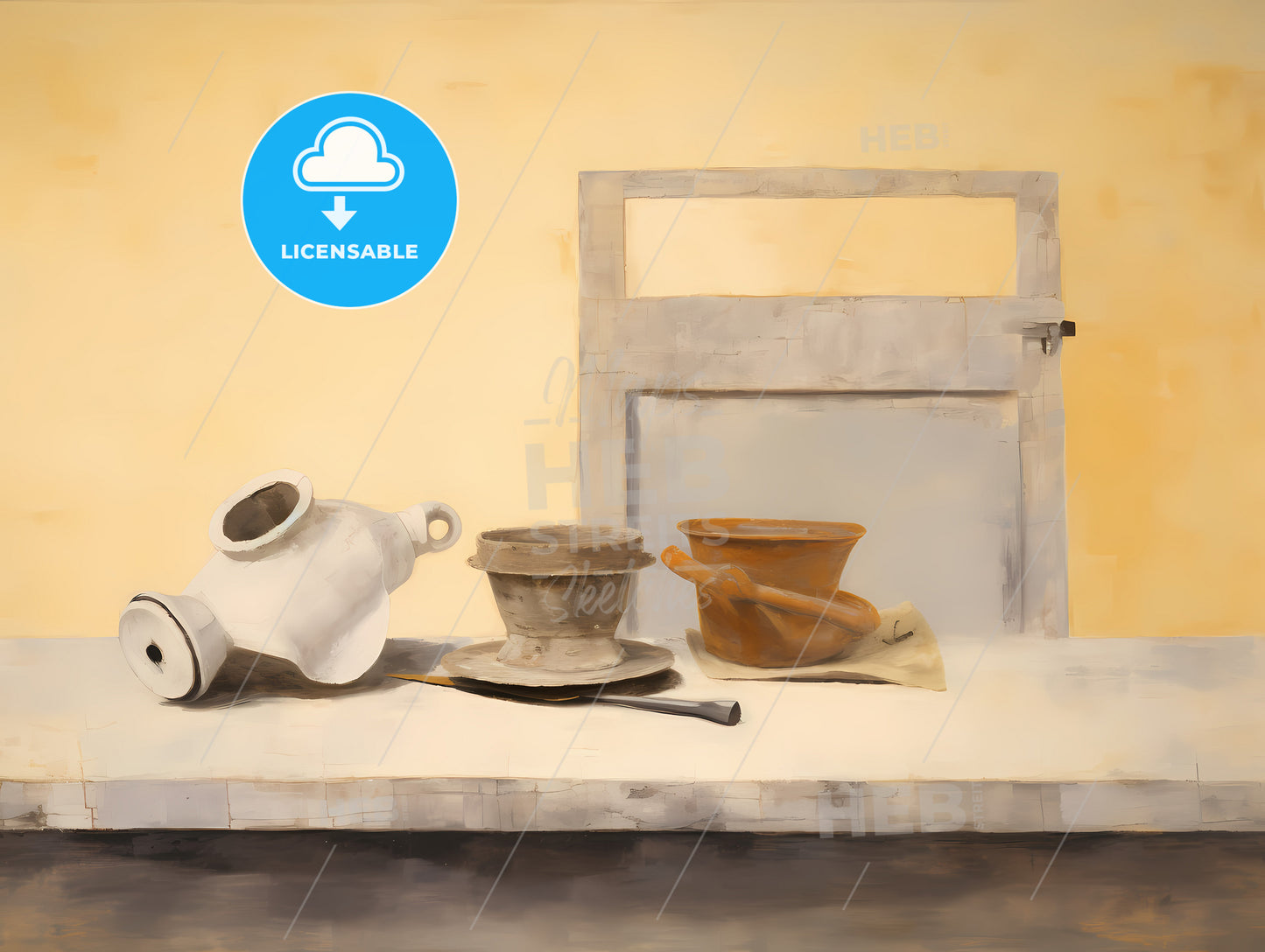 A Painting Of A Group Of Objects On A Table