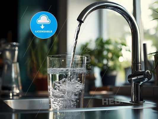 A Glass Of Water Being Poured Into A Faucet