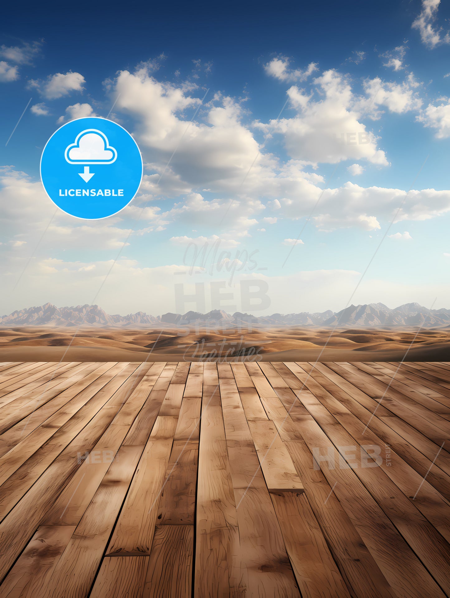 A Wood Floor With Mountains In The Background