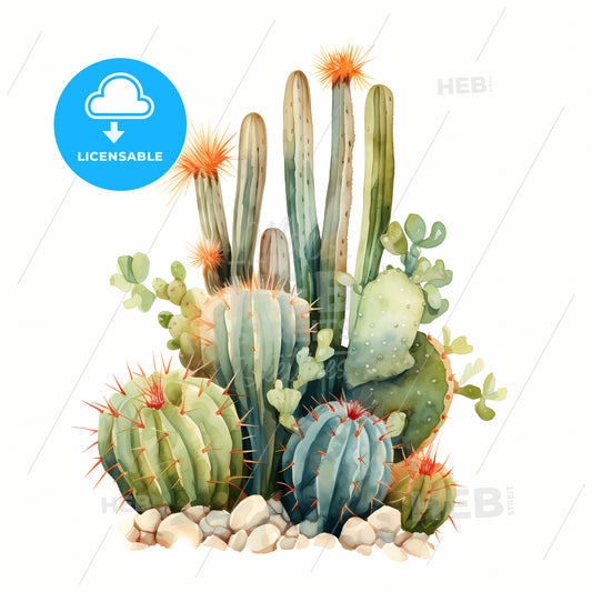 A Group Of Cactuses With Orange Spikes