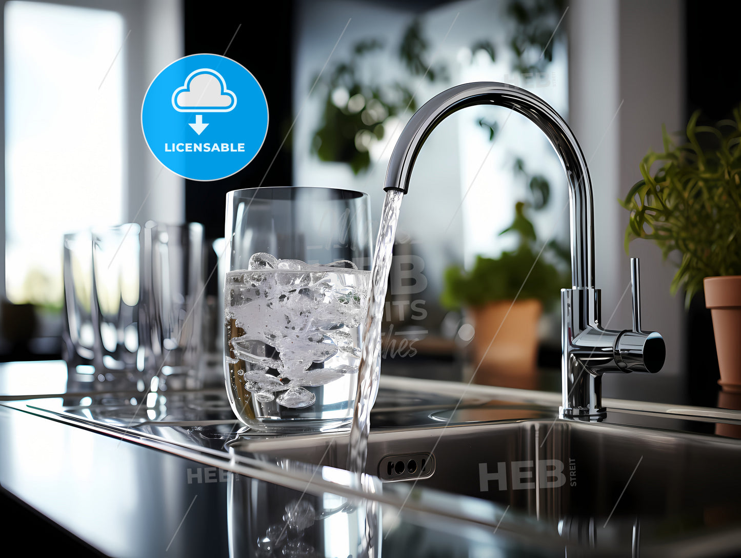 A Glass Of Water Being Poured Into A Faucet