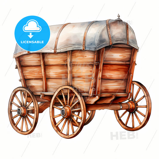 A Wooden Wagon With A White Cover