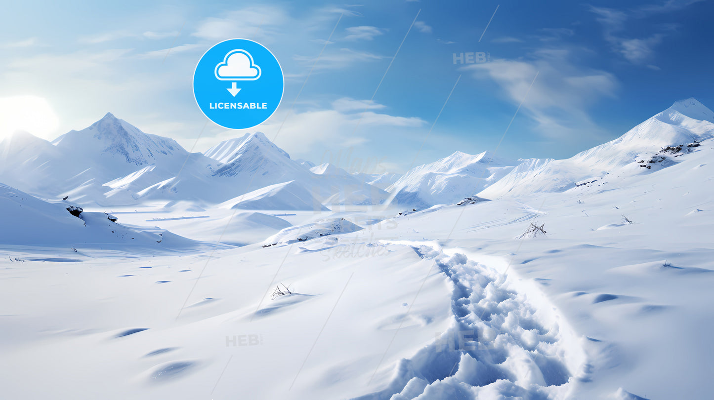 A Snowy Mountain With Footprints In The Snow