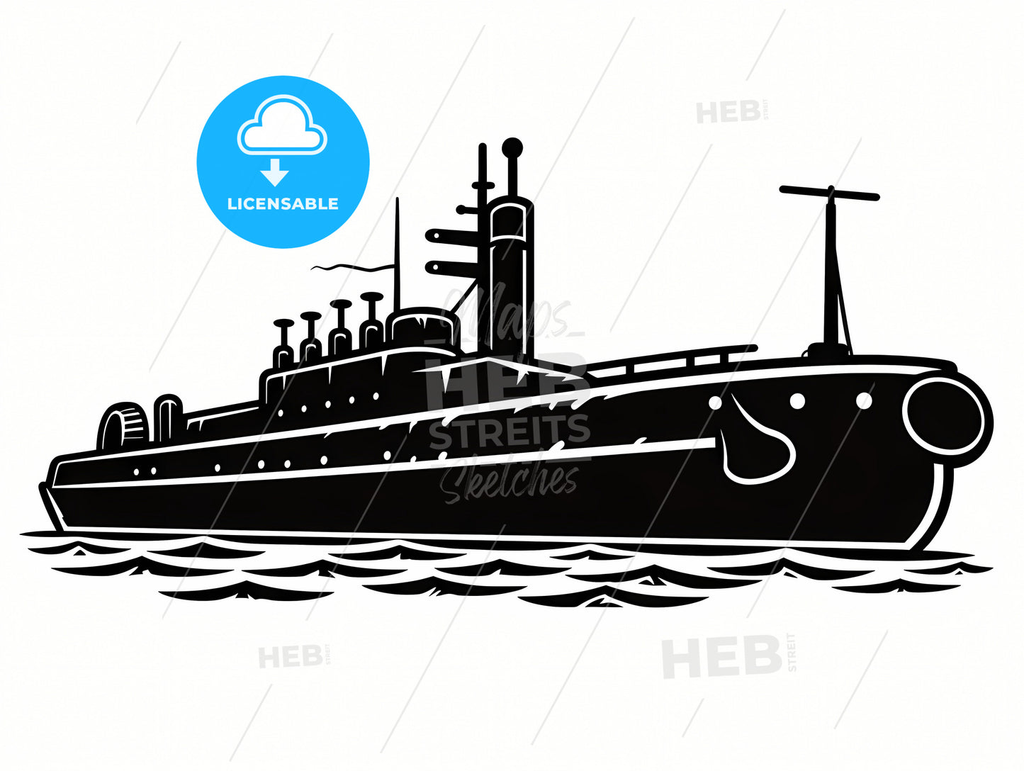 A Black And White Drawing Of A Ship