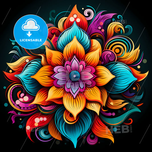 A Colorful Flower With Swirls And Leaves