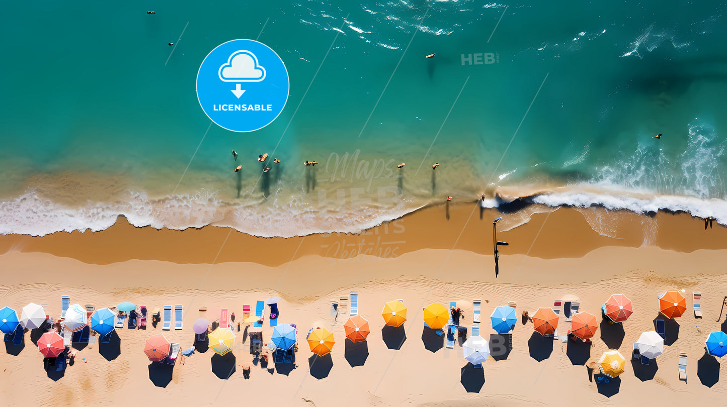 A Beach With Umbrellas And People On The Beach