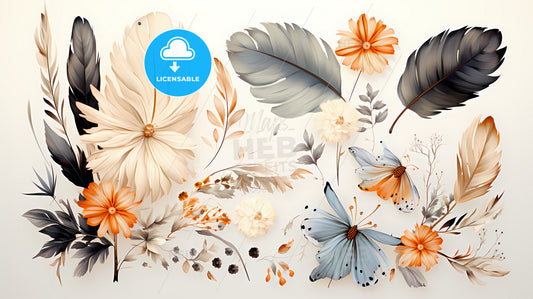 A Group Of Flowers And Butterflies