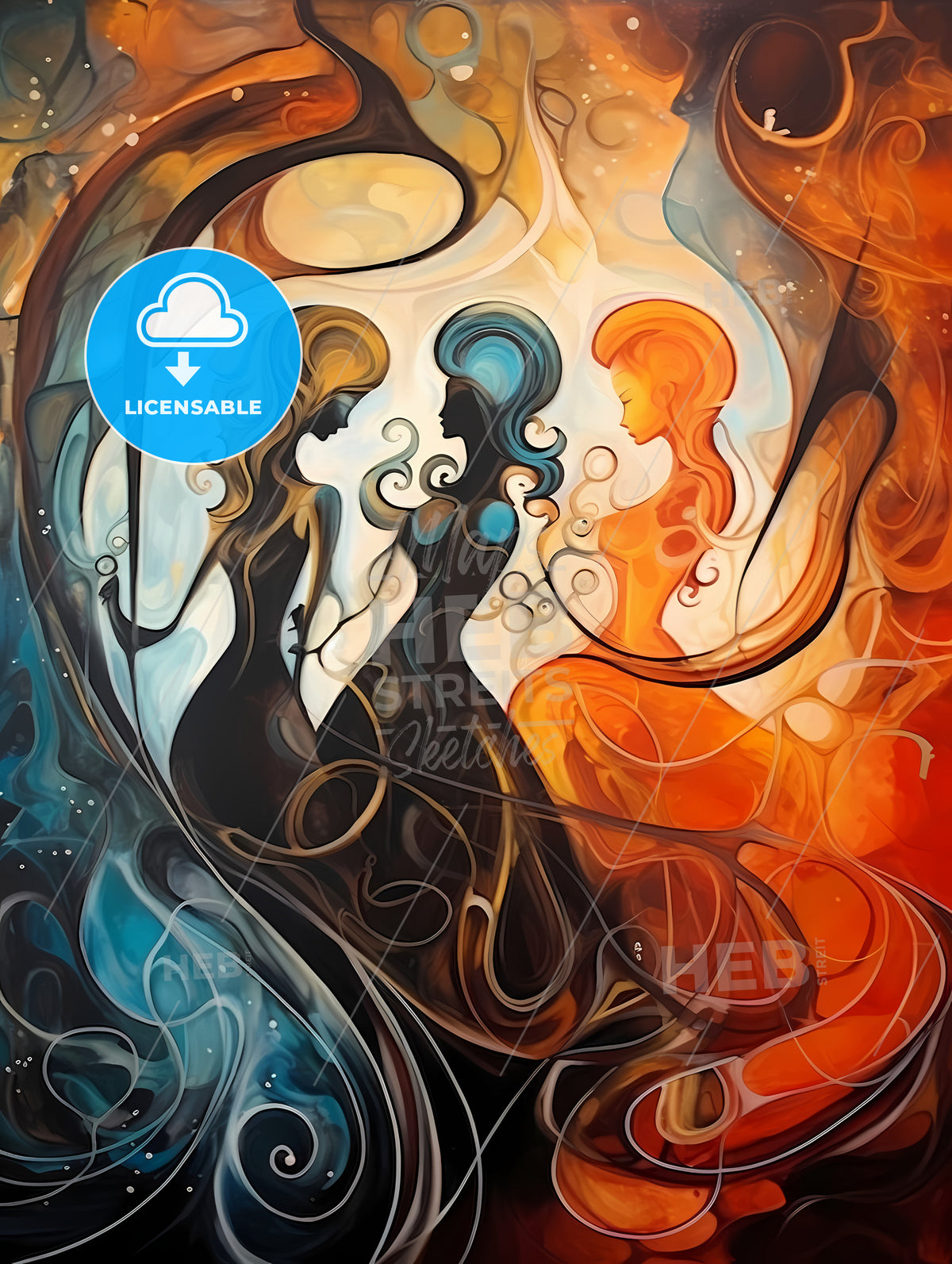 A Painting Of A Woman In Different Colors