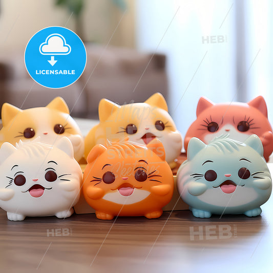 A Group Of Small Plastic Cats