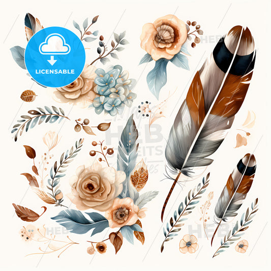 A Collection Of Feathers And Flowers
