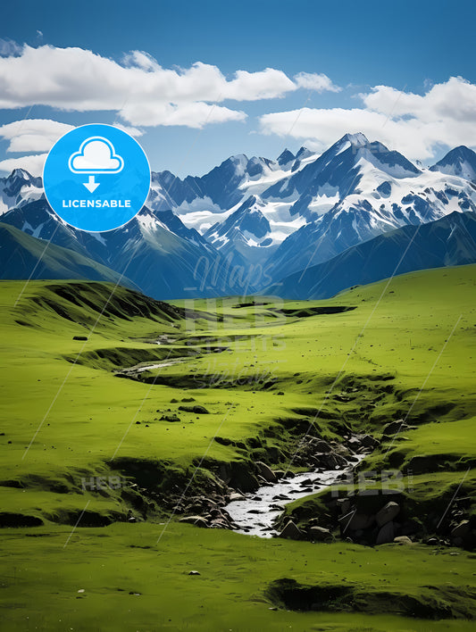 A River Running Through A Valley With Mountains In The Background
