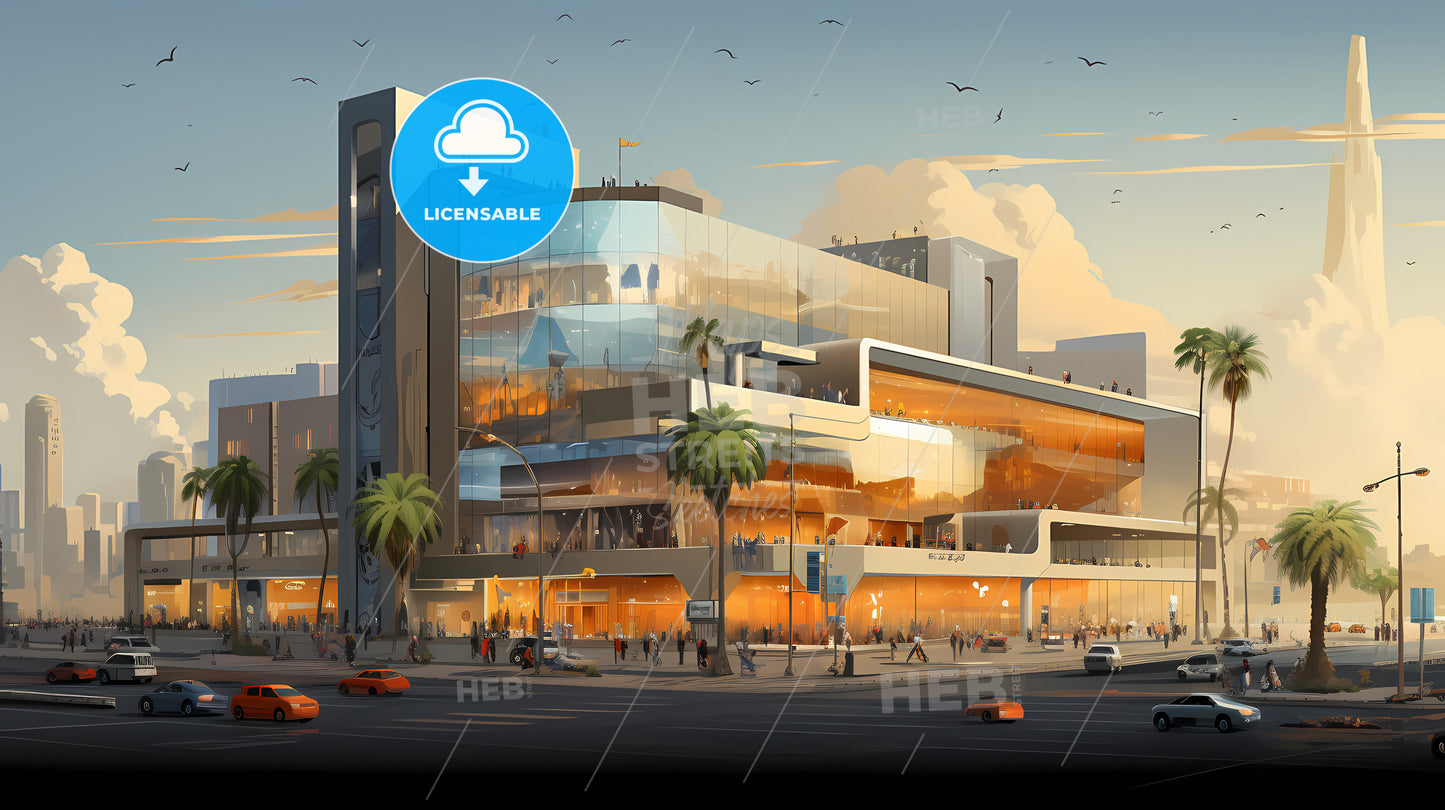 A Large Glass Building With People Walking On The Street