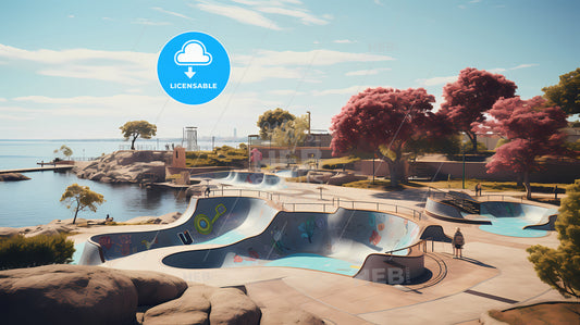 A Skate Park With A Pool And Trees