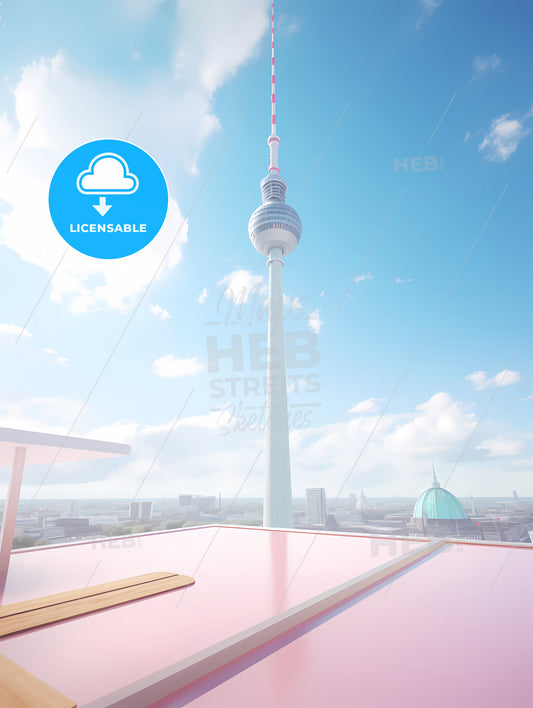 A Tall Tower With A City In The Background