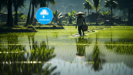 A Person Walking In A Rice Field