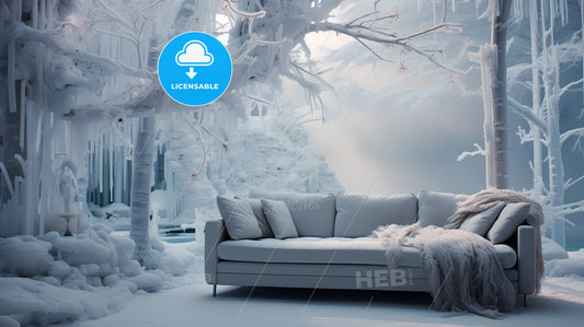 A Couch In A Snowy Area