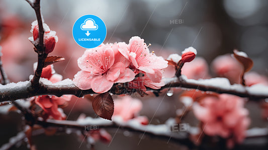 A Close Up Of Pink Flowers On A Branch