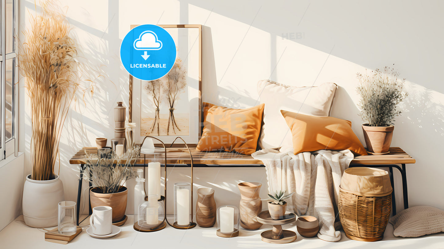 A Room With A Bench And A Painting