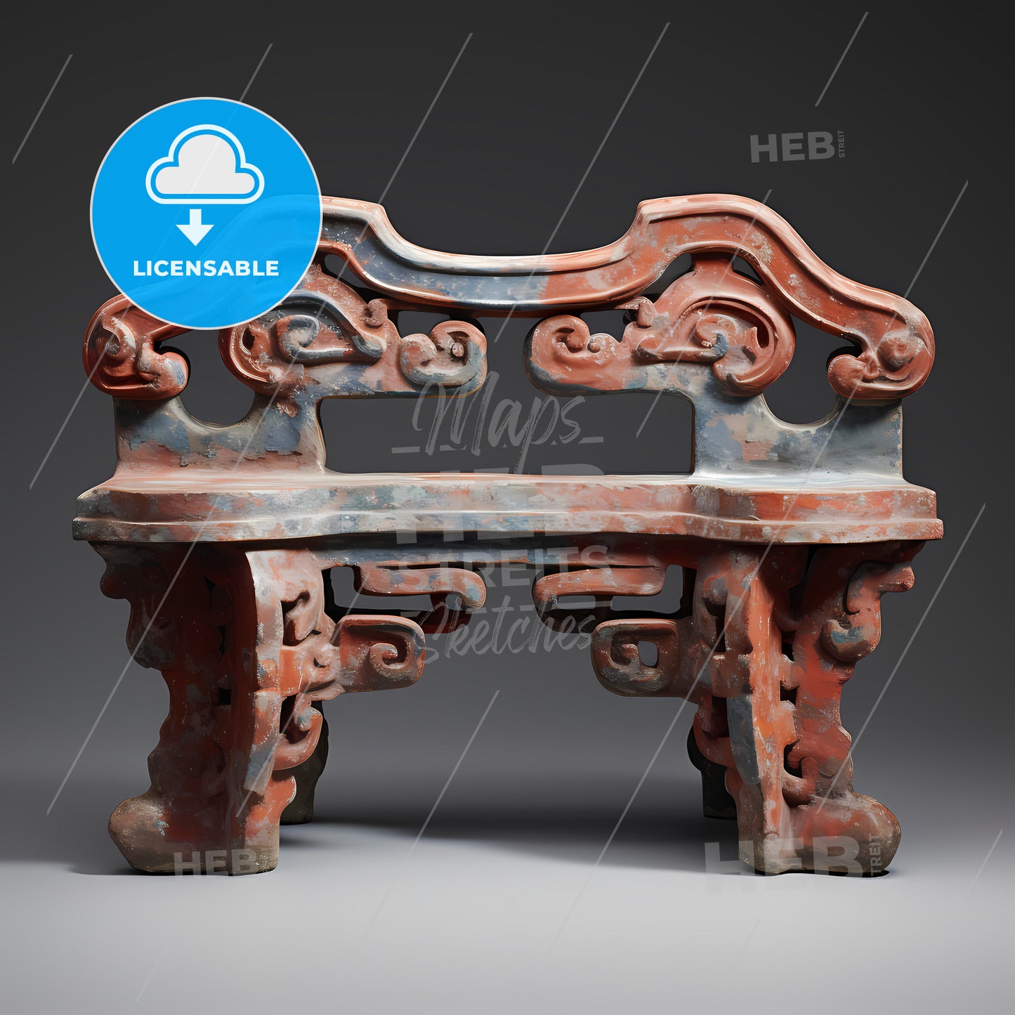 A Red And Blue Bench