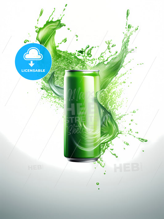 A Green Can With Splashing Liquid
