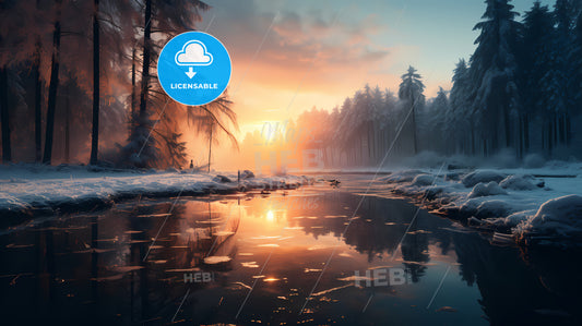 A River With Snow And Trees