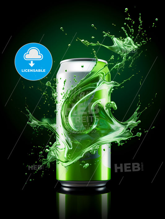 A Green Liquid Splashing On A Can