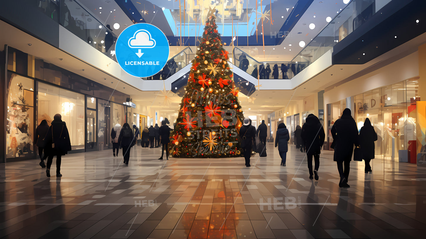 A Large Christmas Tree In A Mall