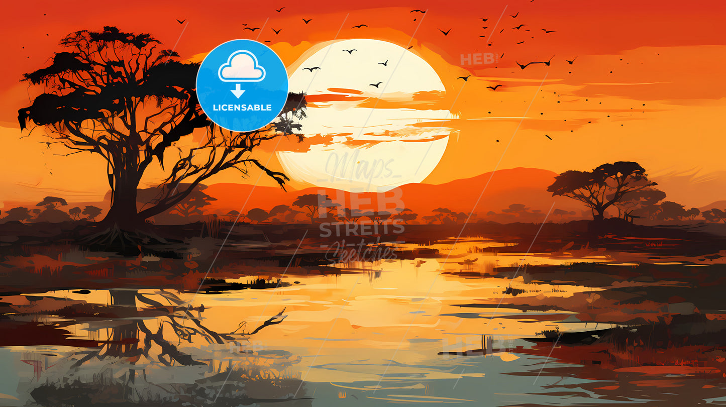 A Sunset Over A Lake