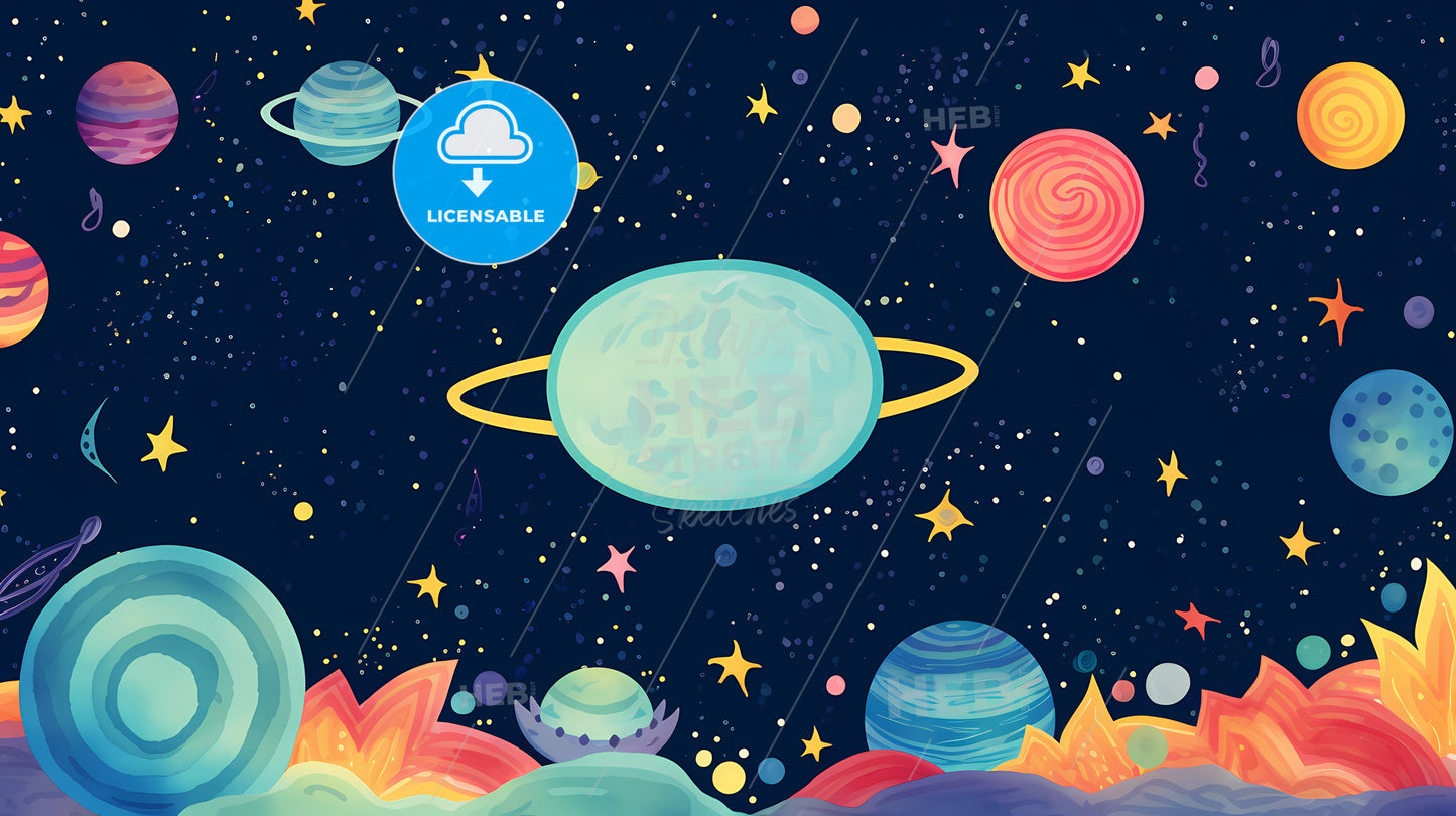 A Cartoon Of Planets And Stars