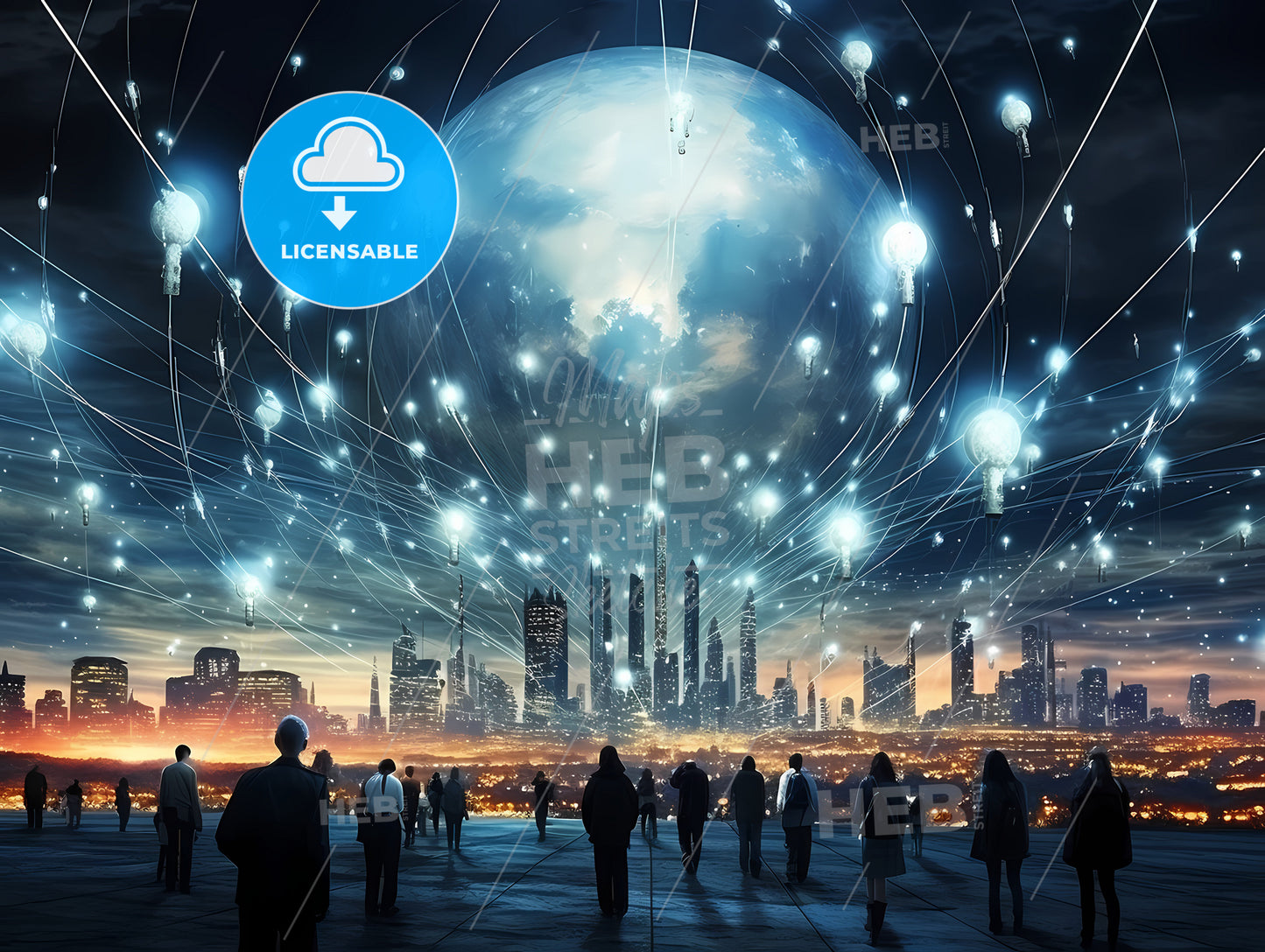 A Group Of People Standing On A Rooftop With Lights And A City In The Background