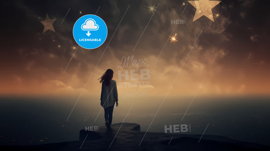 A Woman Walking On A Rock Looking At Stars