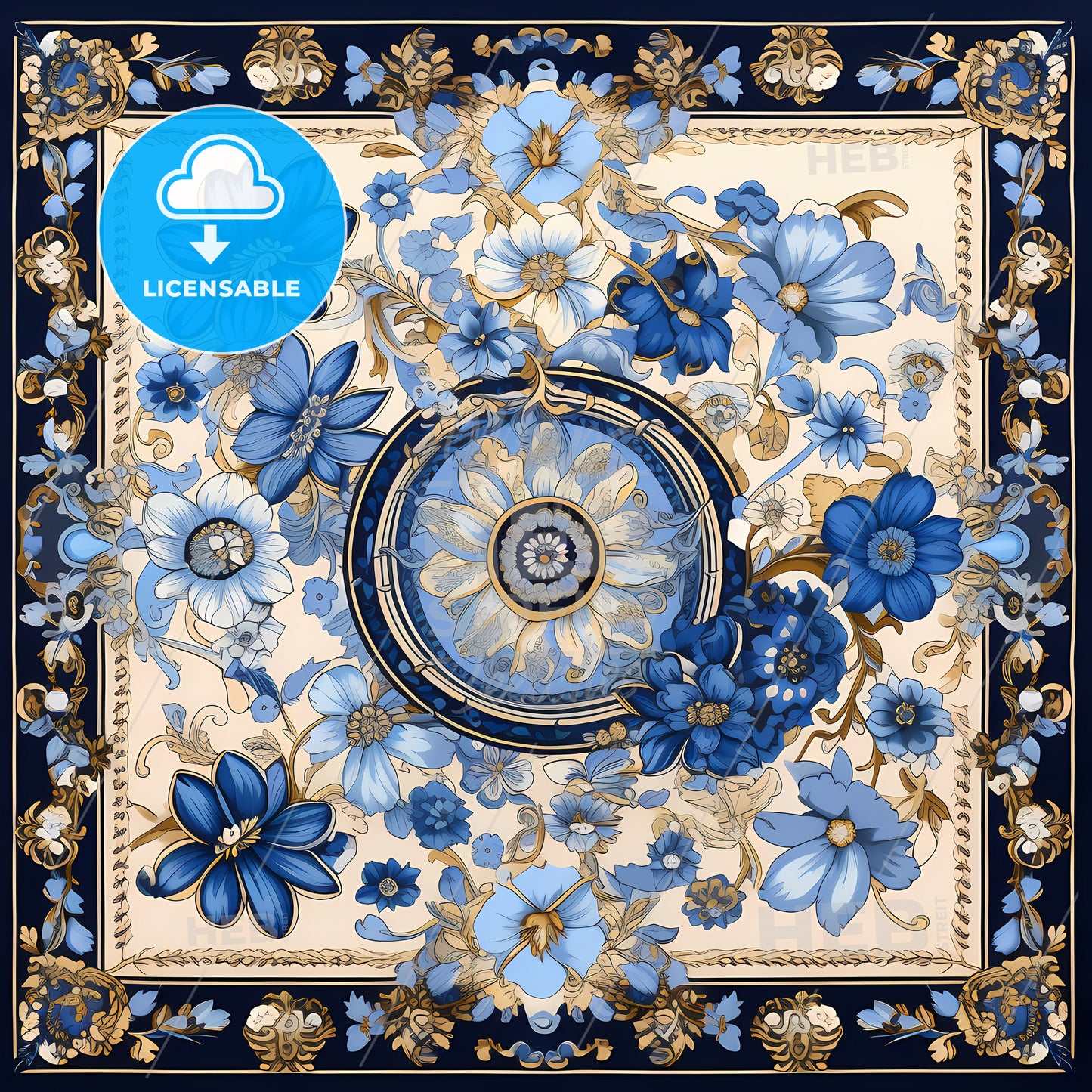 A Blue And Gold Floral Design