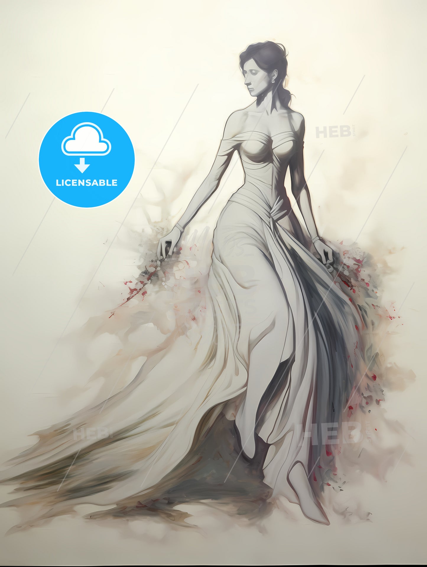 A Drawing Of A Woman In A Long Dress