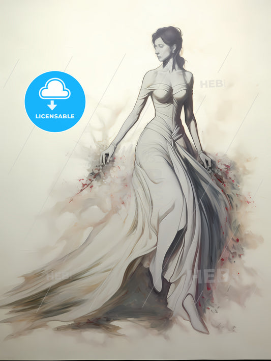 A Drawing Of A Woman In A Long Dress
