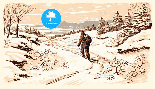A Man Hiking In The Snow
