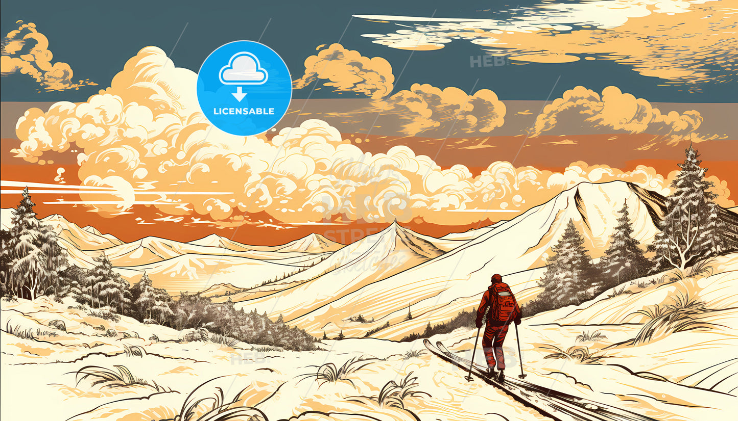 A Man Skiing On A Snowy Mountain