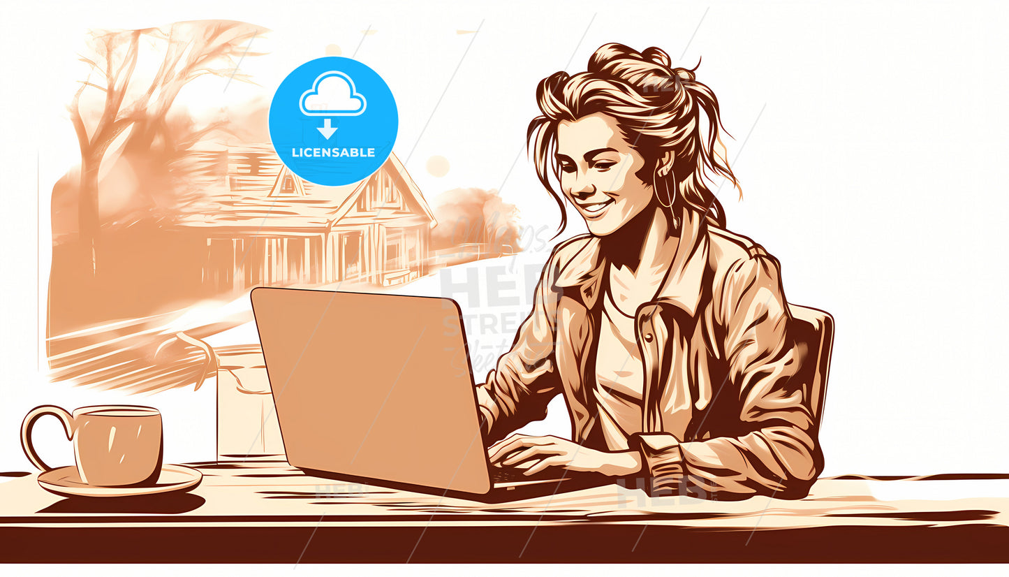 A Woman Sitting At A Desk With A Laptop