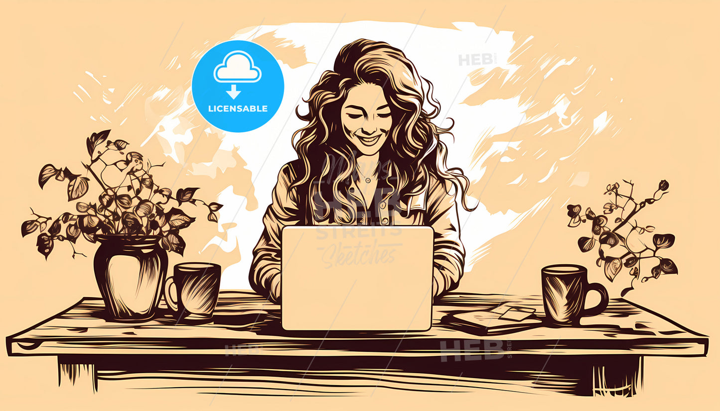 A Woman Sitting At A Desk With A Laptop