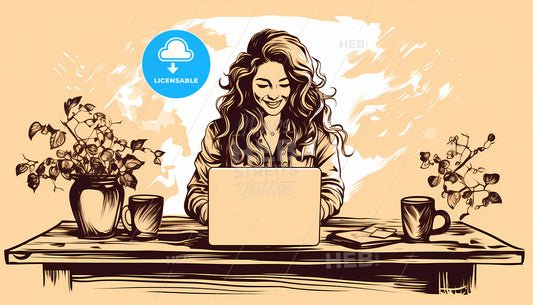 A Woman Sitting At A Desk With A Laptop