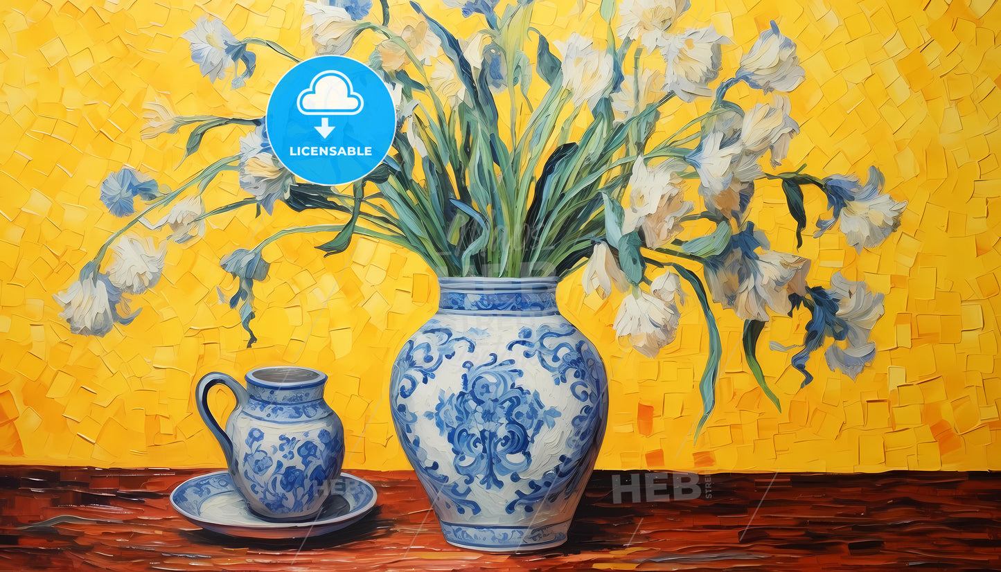 A Painting Of A Vase Of Flowers And A Cup