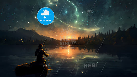 A Person Sitting On A Rock In The Water With A Fishing Pole