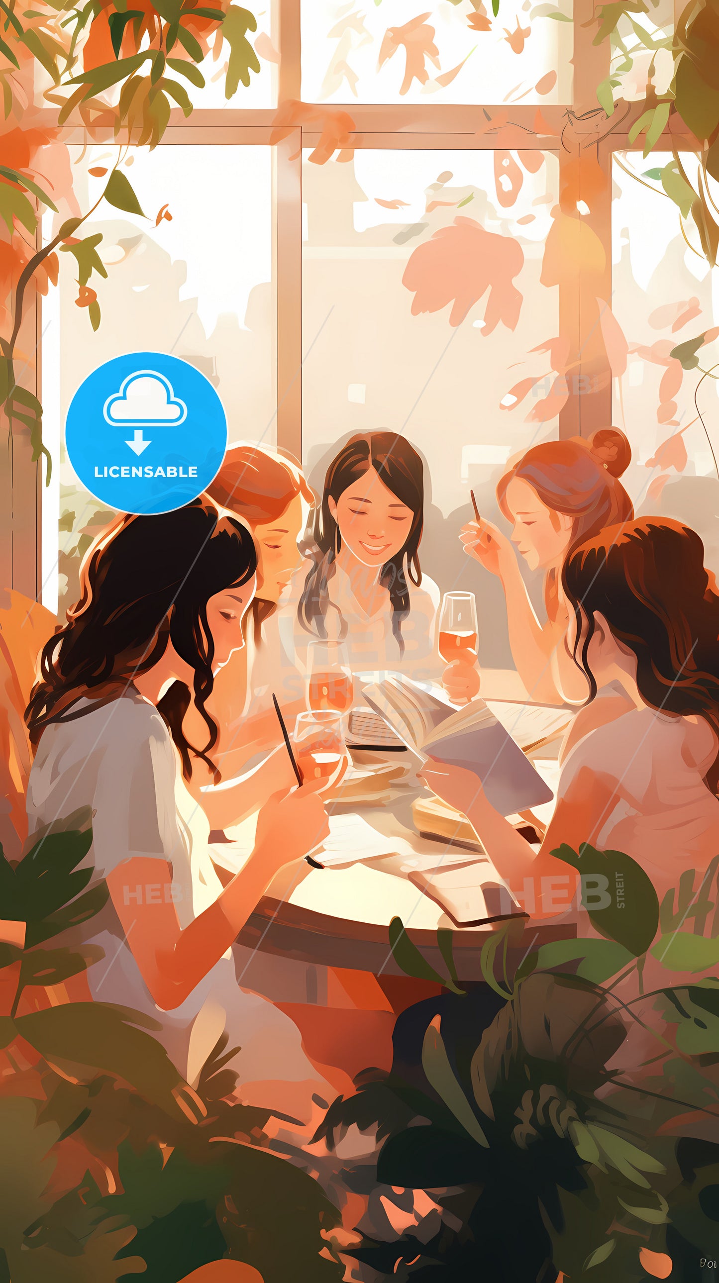 A Group Of Women Sitting Around A Table Reading Books