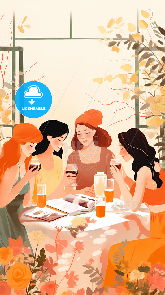 A Group Of Women Sitting Around A Table With Drinks