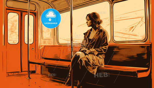 A Woman Sitting On A Bench In A Subway