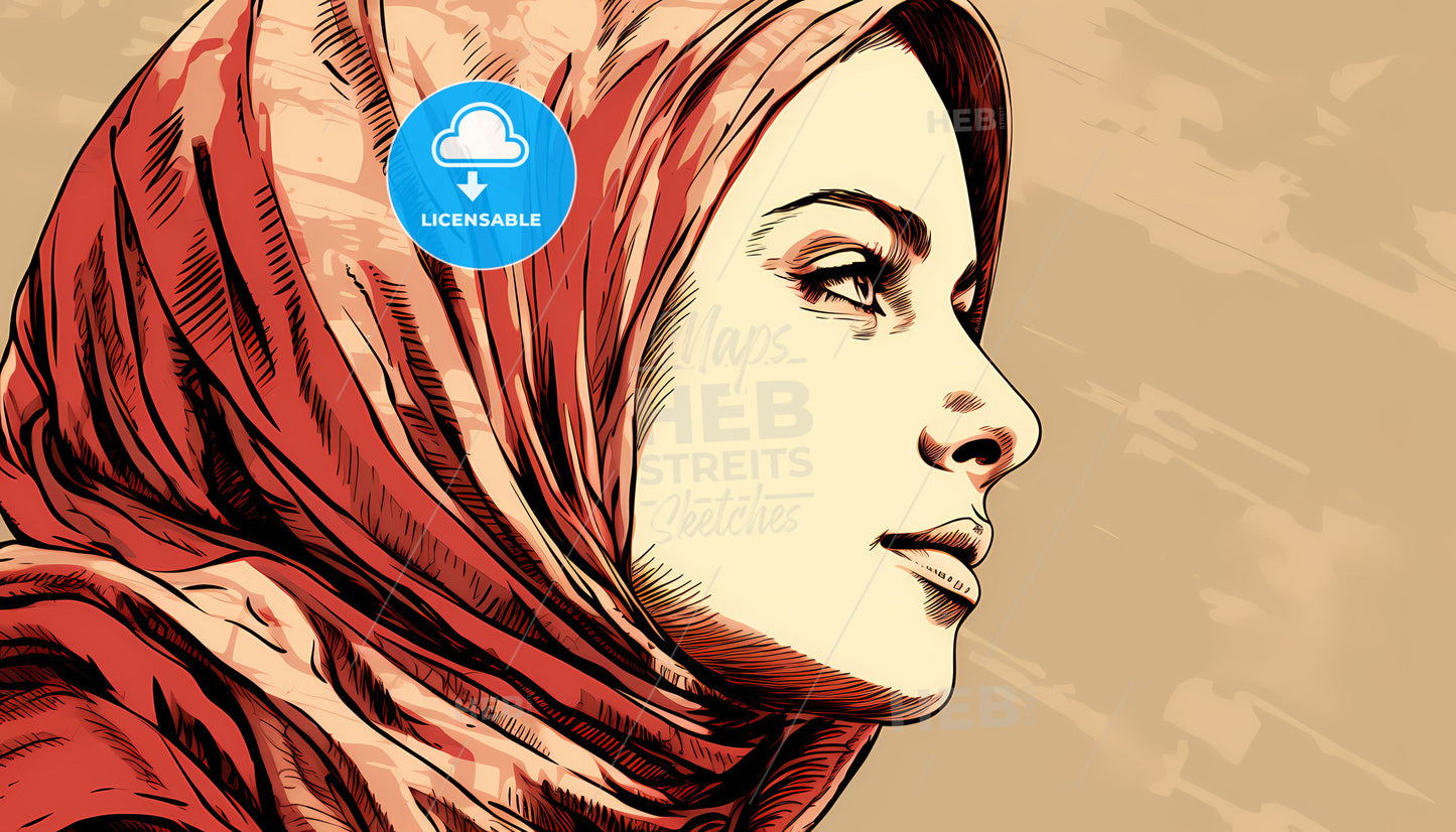 A Woman Wearing A Red Head Scarf
