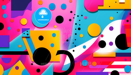 A Colorful Background With Black And Blue Circles And Dots