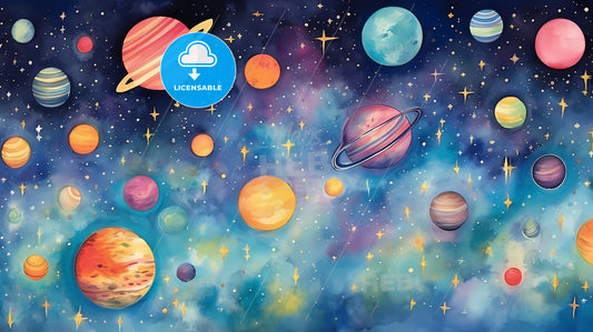 A Colorful Planets And Stars In Space