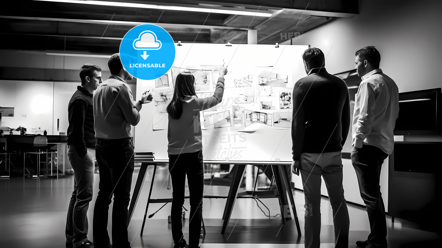 A Group Of People Looking At A White Board