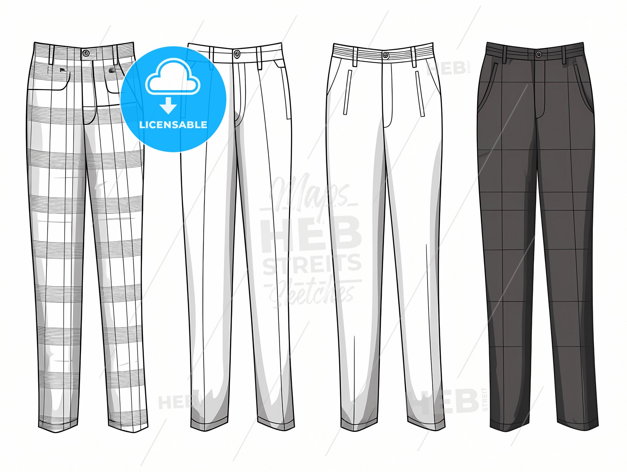 Men Trousers, Pant And Shorts. Stick Figures Depict A Set Of Different Types  Of Trousers, Pants, And Shorts. This Fashion Clothings Design Are Wear By  Men Or Male. Royalty Free SVG, Cliparts,